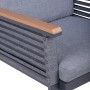 Detailansicht: Garden Pleasure Stuhl Denia, 2er Set, dunkelgrau, mit grauer Auflage und Armlehne in Holzoptik.