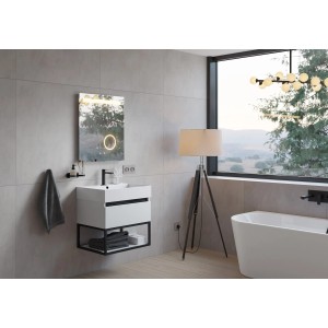 pianura Waschtisch mit Unterschrank Giulia, weiß matt, 60 cm, mit Hahnloch. Modernes Badmöbel-Set.