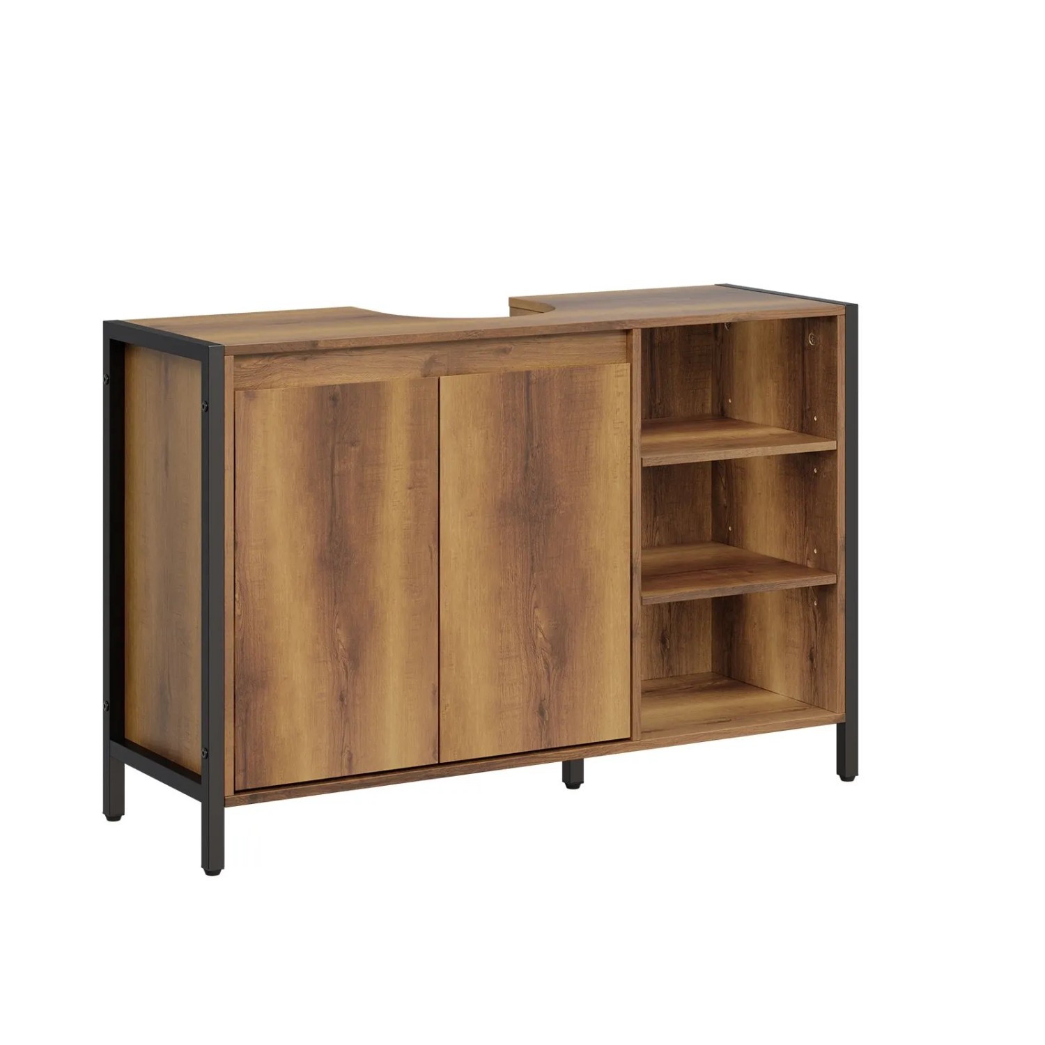 SoBuy Waschbeckenunterschrank 90cm Breit mit U-Aussparung Waschtischunterschrank mit Offenem Regal 90x30x60 cm BZR63-L-PF