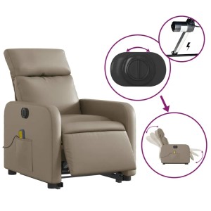 Elektrischer Massagesessel mit Aufstehhilfe in Cappuccino-Braun. Relaxsessel mit Funktionen und Seitentasche.