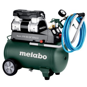 Metabo Kompressor Basic 270-50 OF Silent: ölfreier, leiser 50-Liter-Druckluftkompressor mit Zubehör.