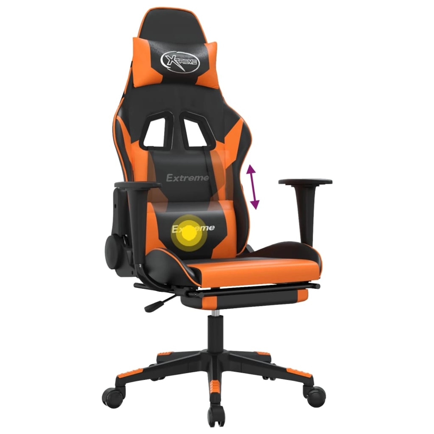 Gaming-Stuhl mit Massage und Fußstütze, schwarz-orange, Kunstleder