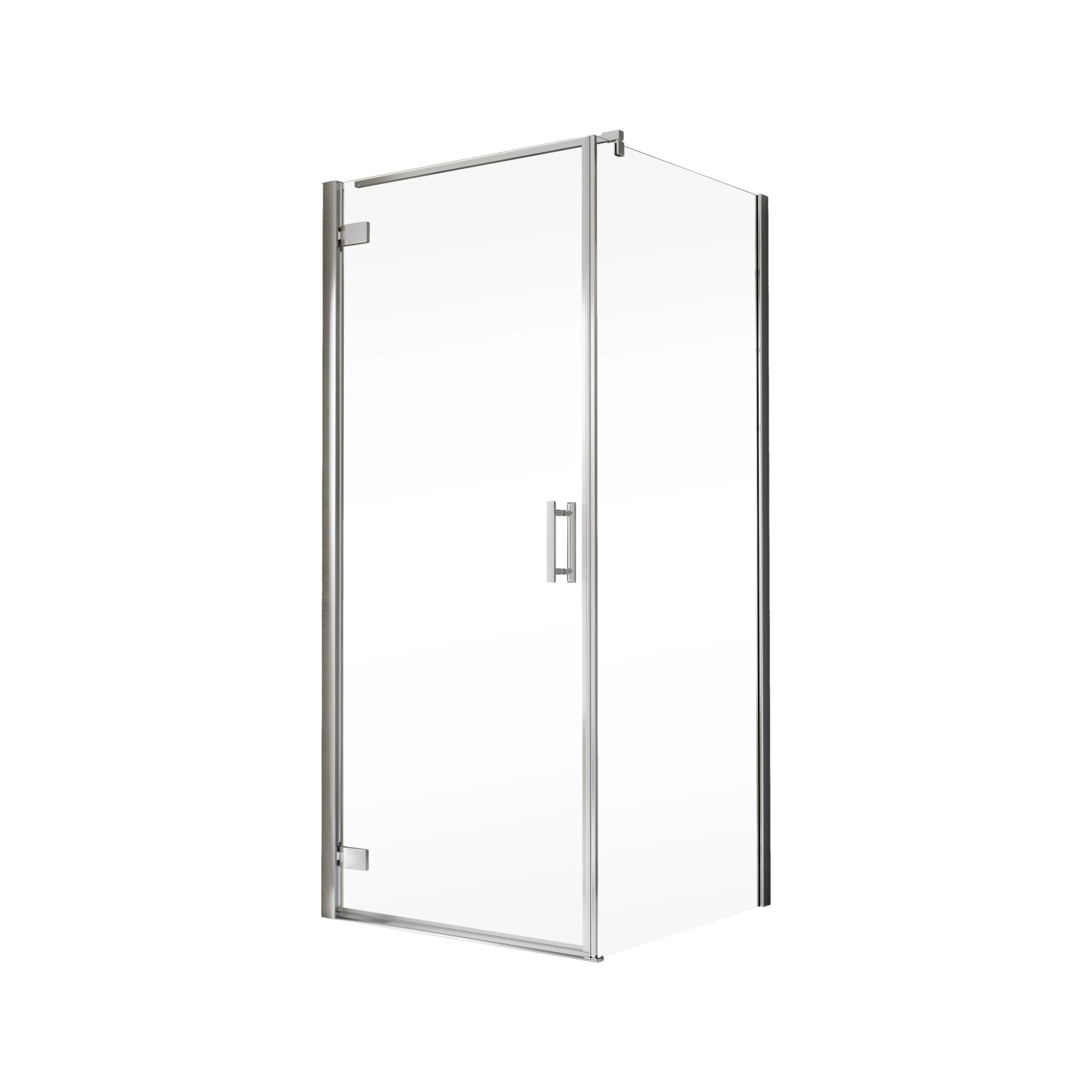 Schulte Drehtür Toura mit Seitenwand, 90x90 cm, Türanschlag links. Duschtür aus Glas mit silbernen Rahmen.