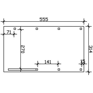 Maße des Skan Holz Carport Friesland Set 5: 314x555cm. Technische Zeichnung.