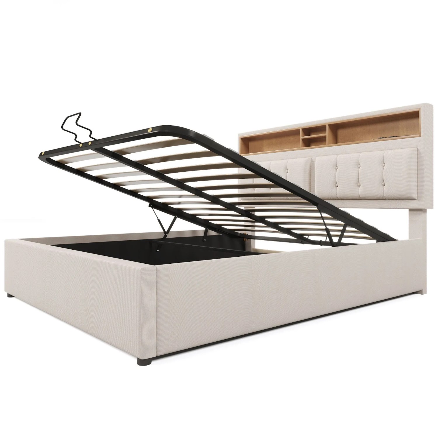 Merax Polsterbett 140x200cm USB-C Leinen Stauraum