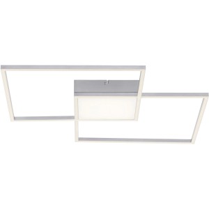 Moderne LED-Deckenleuchte Asmin in Stahloptik, 60x60 cm, dimmbar und mit Fernbedienung.