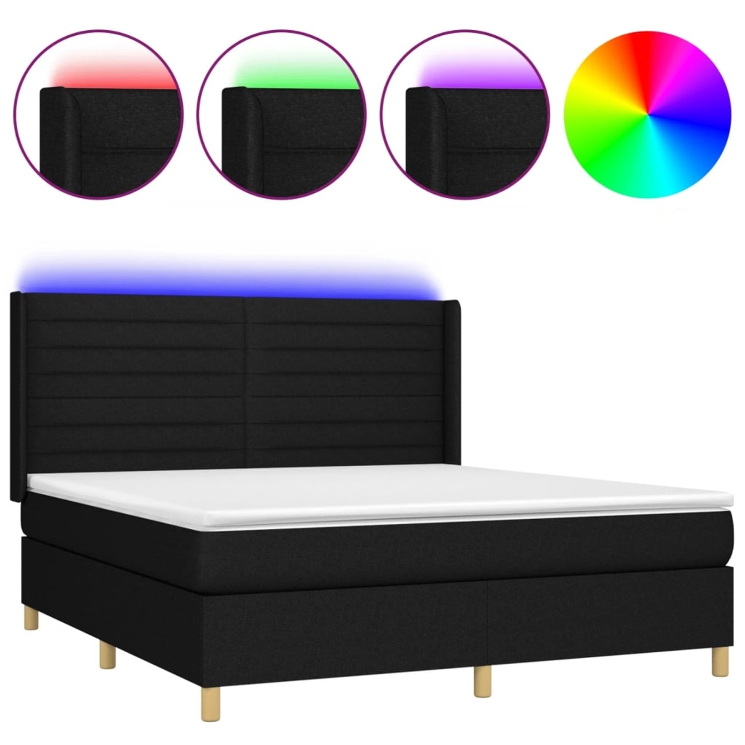 vidaXL Boxspringbett mit Matratze & LED Schwarz 180x200 cm Stoff 3138975 günstig online kaufen