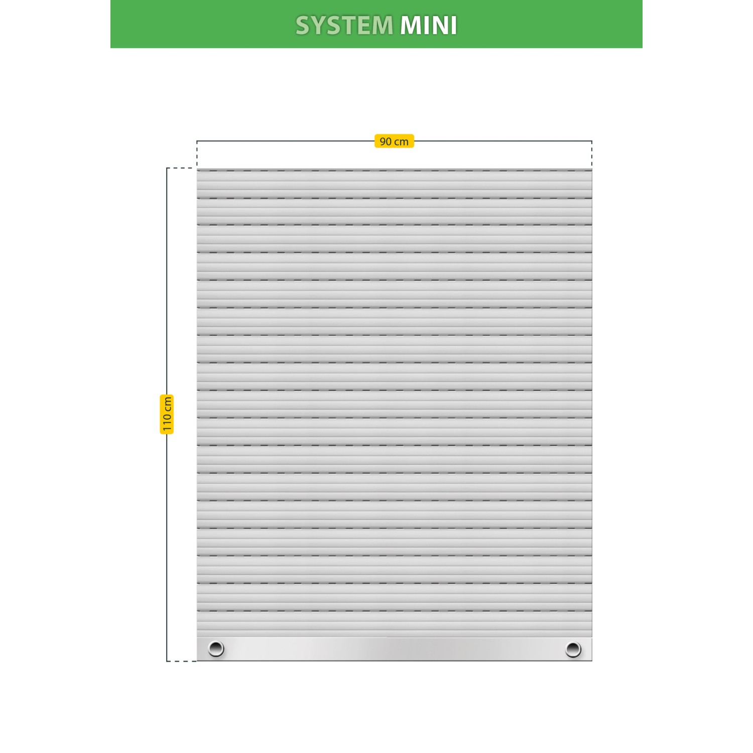 Schellenberg Rollladenpanzer Mini, PVC grau, 110x90cm, mit Maßangaben.