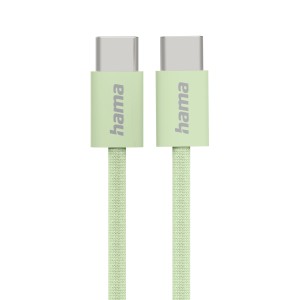 Grünes Hama Ladekabel, USB-C auf USB-C, 1m, mit Nylon-Ummantelung.