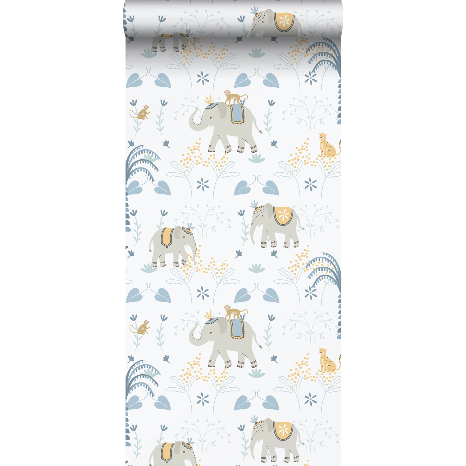 Sanders & Sanders Tapete Elefanten Blau Grau und Weiß 53 cm x 10.05 m günstig online kaufen