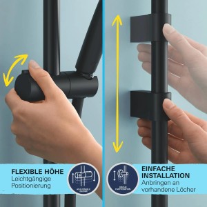 Grohe Quickfix Brausestangenset Vitalio Comfort 110 in Schwarz: Flexible Höhenverstellung und einfache Installation.