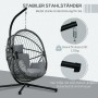 Grauer Furnicato Hängesessel mit Stahlgestell und Polster für Outdoor, Egg-Chair Design.