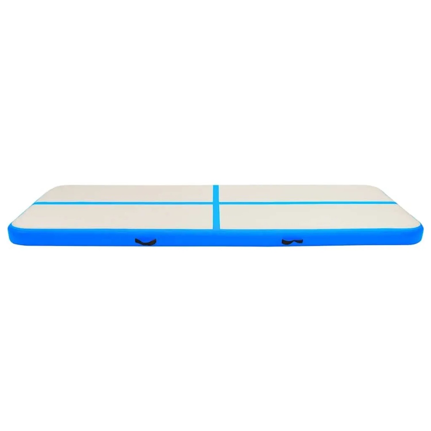 Große aufblasbare Gymnastikmatte in Blau und Weiß, 400x100x15 cm, aus robustem PVC für Sport & Fitnessübungen.