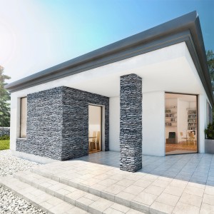 Hausfassade mit Stegu Verblender California Graphit. Moderne Steinoptik für Innen- und Außenbereich.