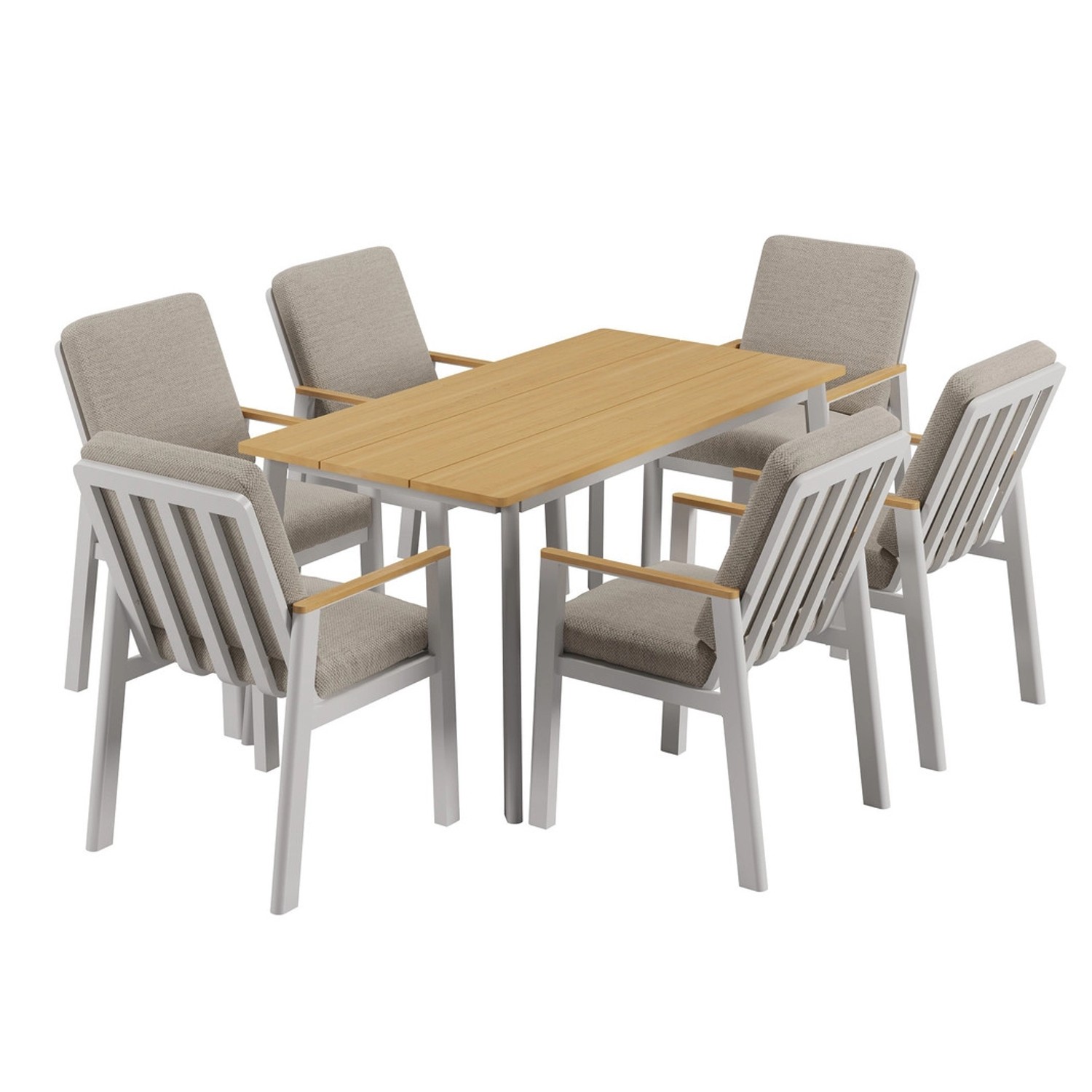 RICHLY Garten-Essgruppe Aluminium Polywood Tischplatte für 6 Personen Beige günstig online kaufen