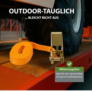 Oranger TRUTZHOLM Spanngurt mit Ratsche, 4m lang, zur Ladungssicherung.