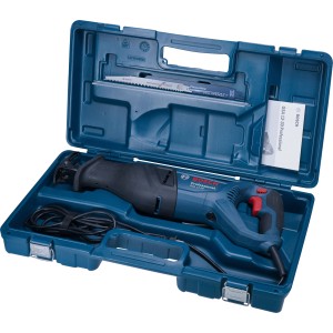 Bosch Professional GSA 12-30 Säbelsäge im blauen Handwerkerkoffer mit Zubehör.