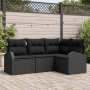 Schwarzes 4-teiliges vidaXL Garten-Sofa-Set aus Poly Rattan mit Kissen für Garten und Terrasse.
