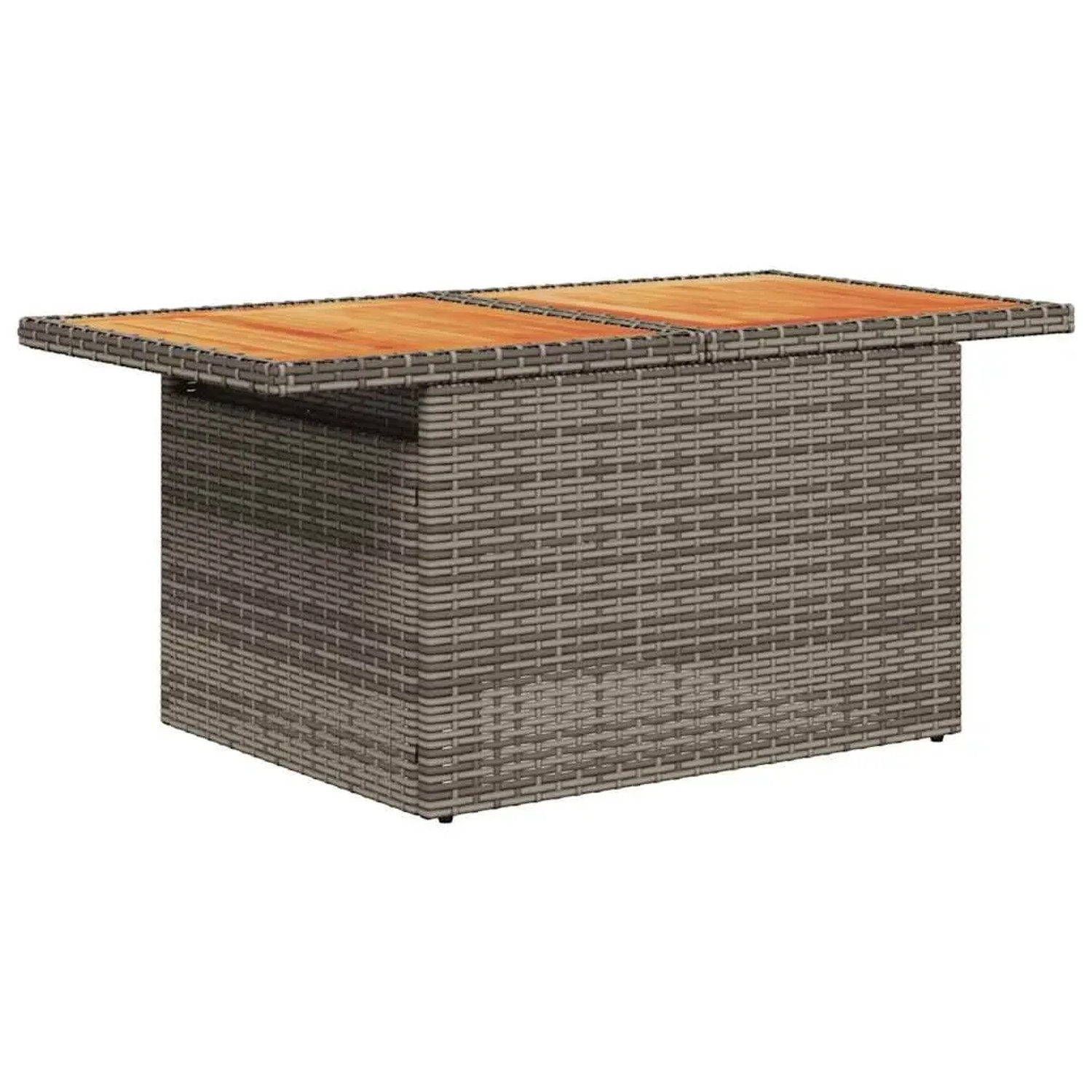 Grauer vidaXL Gartenmöbel Tisch aus Polyrattan mit Akazienholzplatte, Teil der 7-tlg. Sofagarnitur.
