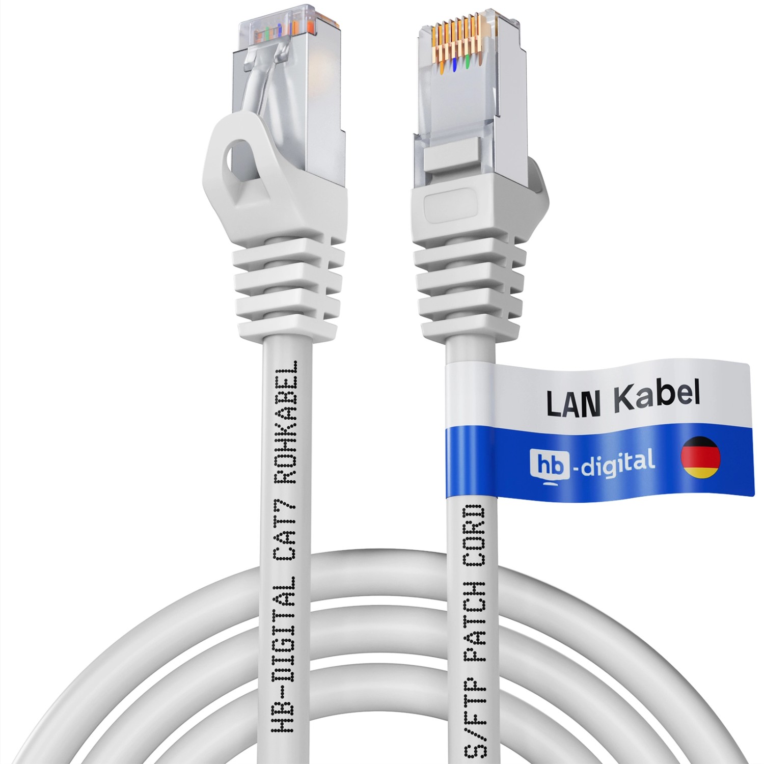 hb-digital 2m Patchkabel CAT 7 Rohkabel RJ45 S/FTP PiMF LSZH AWG 26 Halogenfrei Weiß