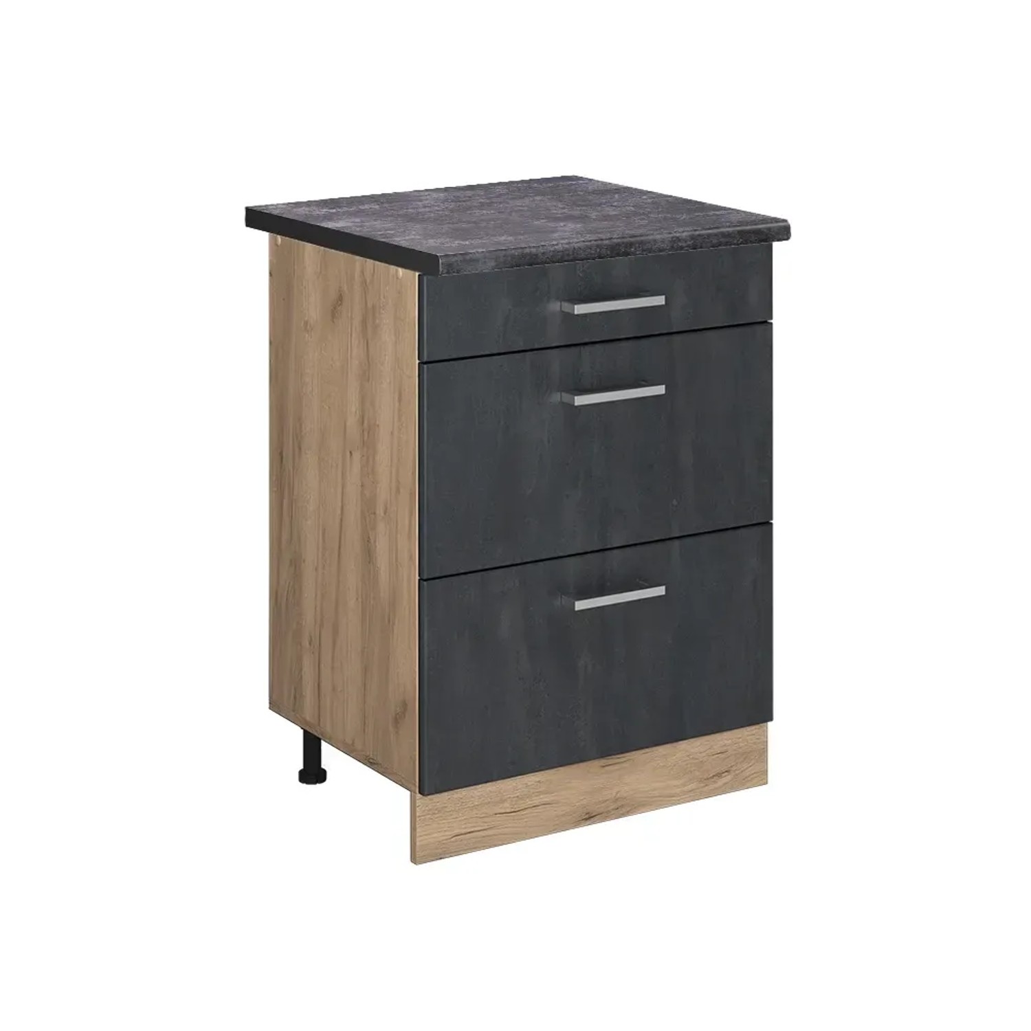 Vicco Küchenunterschrank R-Line Schubladenschrank für die Küche Schwarz Beton 60 cm AP Anthrazit mit Goldkraft Eiche Korpus