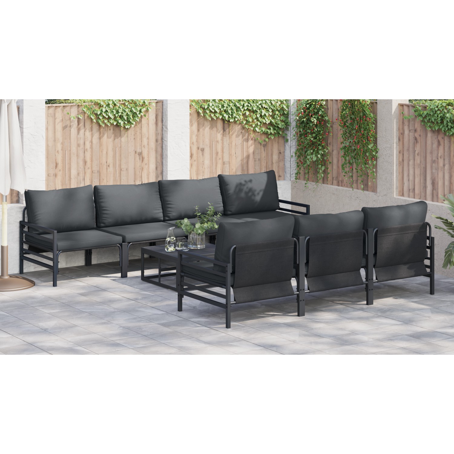vidaXL Garten-Sofa-Set, 8-teilig, anthrazitfarben, Stahl/Gewebe. Gartenmöbel mit modularem Design und Kissen.