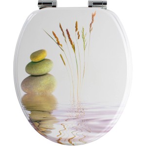 Sanfino WC-Sitz Balance II mit Stein- und Gräser-Motiv, Absenkautomatik.