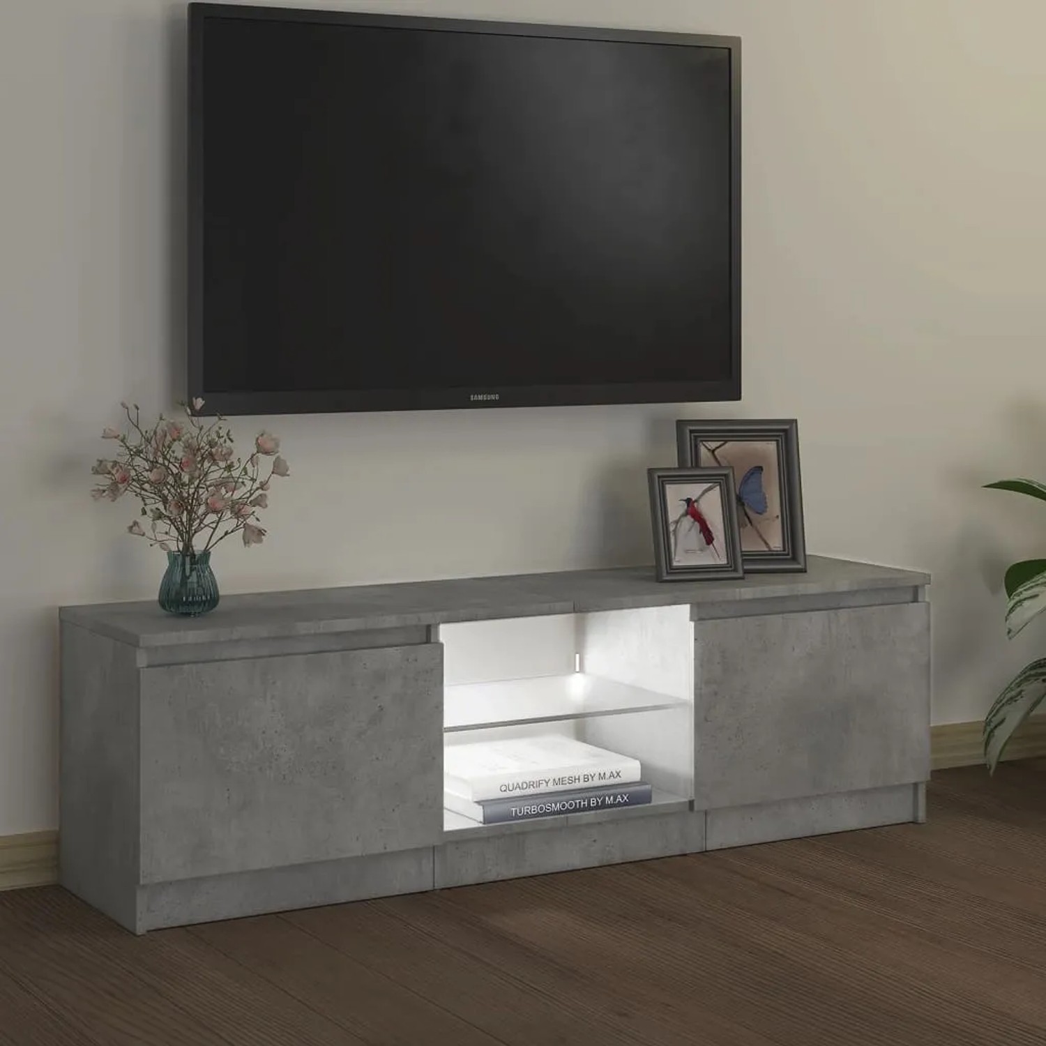 VidaXL TV-Schrank in Betongrau mit LED-Beleuchtung für Wohnzimmer.
