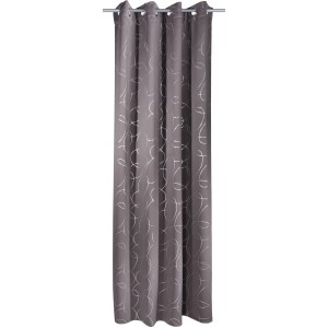 Grau-silberner Blackout Ösenschal Serge, 245x135 cm, mit glänzendem Kreisdesign für Fenstervorhänge.