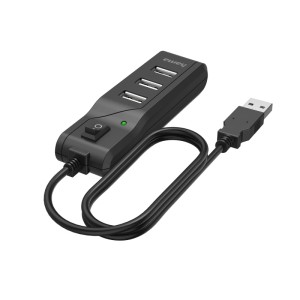 Schwarzer Hama USB-Hub mit 4 Ports und Ein-/Ausschalter für Computer & Multimedia Zubehör.