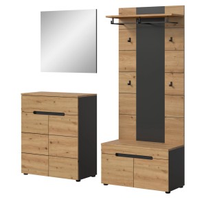 Inn.Furn Garderoben-Set 4-teilig in Eiche und Grau 175 cm Cooper