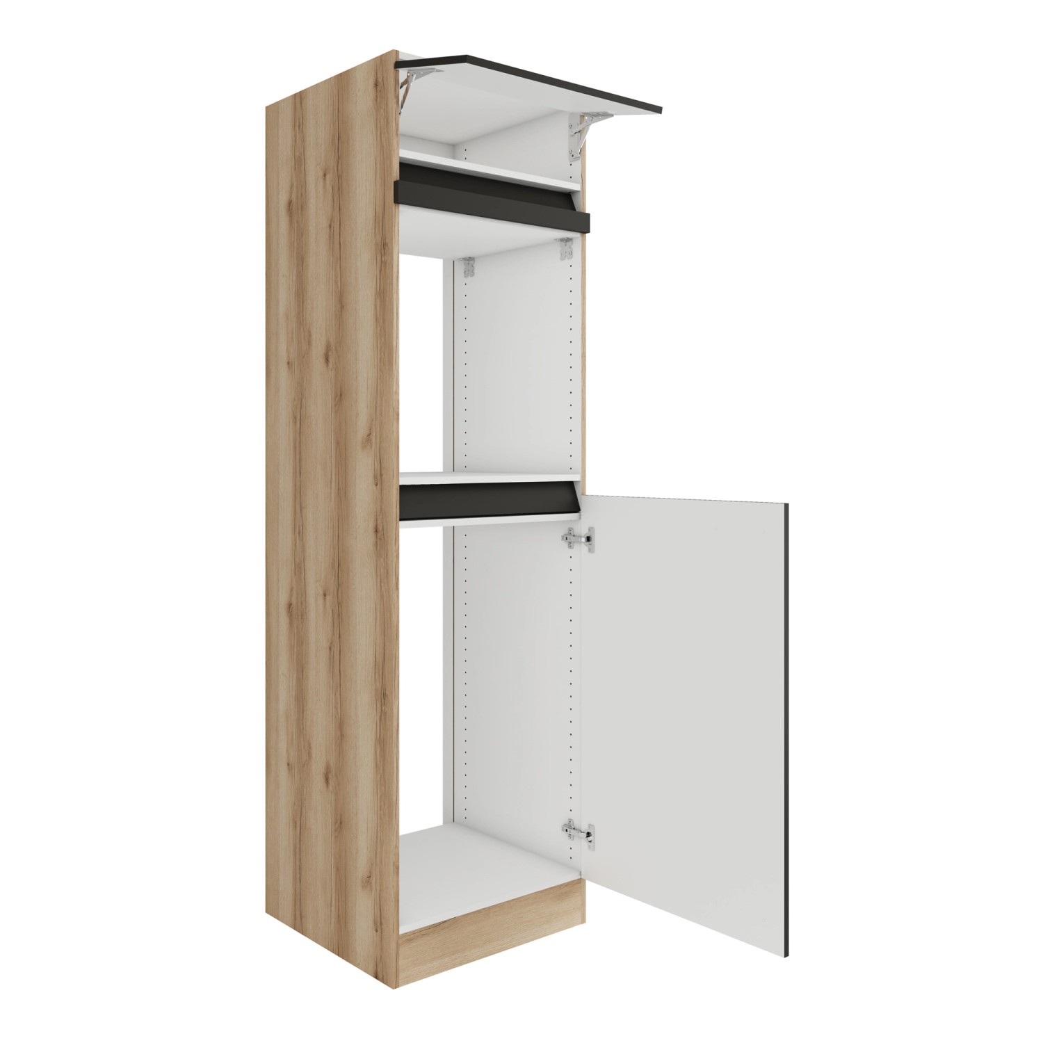Optifit Hochschrank Noah420 für Backofen und Kühlschrank, 60 cm, Anthrazit Wildeiche Nachbildung.