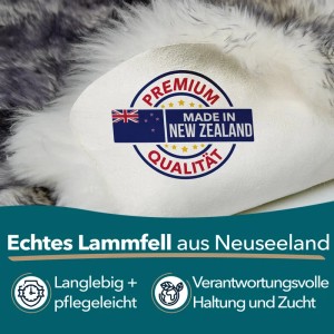 Detailansicht: KARAT Schaffell Audrey Black Tip mit "Made in New Zealand" Siegel.