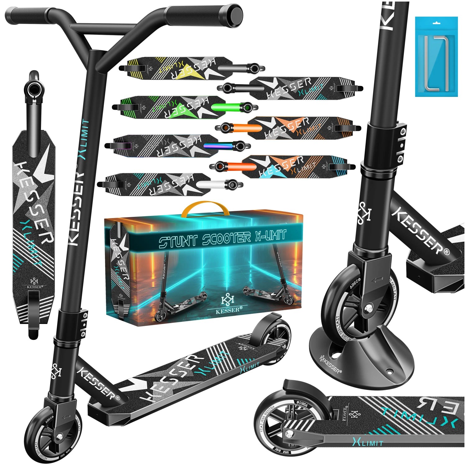 KESSER Stuntscooter X-Limit 360° Lenkung ABEC 9 100 mm PU Räder Schwarz