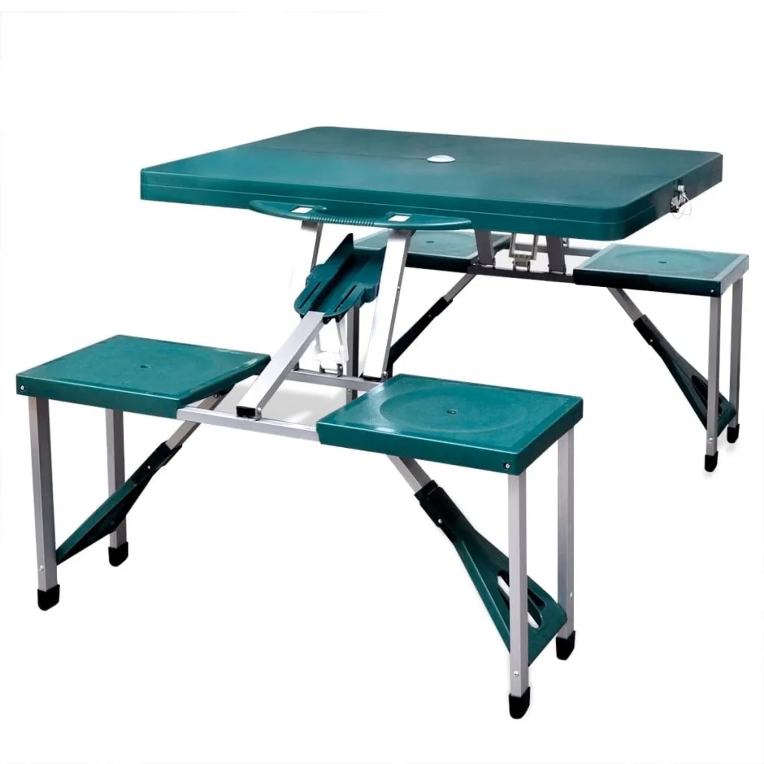 vidaXL Campingtisch mit 4 Hockern Klappbar Aluminium Extra Leicht Grün 41456