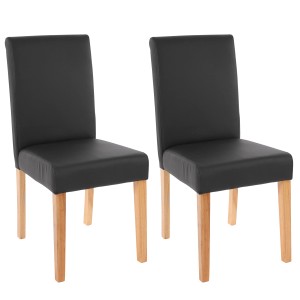 2er Set: Schwarze MCW Esszimmerstühle Littau mit Kunstlederbezug und hellen Holzbeinen.