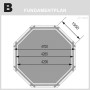 Fundamentplan Karibu Pool 2 A KDI Holzpool mit Maßangaben.