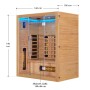 Artsauna Infrarotkabine Kiruna160 aus Hemlockholz mit Glasfront und LED-Beleuchtung.