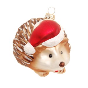 Weihnachtsornament: Glas Igel mit roter Mütze, 7cm, von Krebs Glas Lauscha. Festliche Weihnachtsbaumkugel.