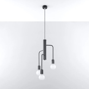 Schwarzer Sollux Lighting Kronleuchter Duomo 3M mit drei Leuchten im modernen Industrie-Design.