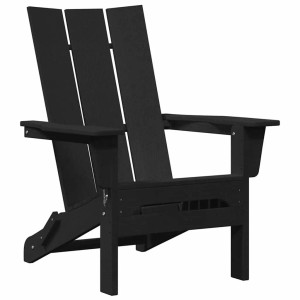 Schwarzer, klappbarer Adirondack-Stuhl aus HDPE für Garten und Terrasse.