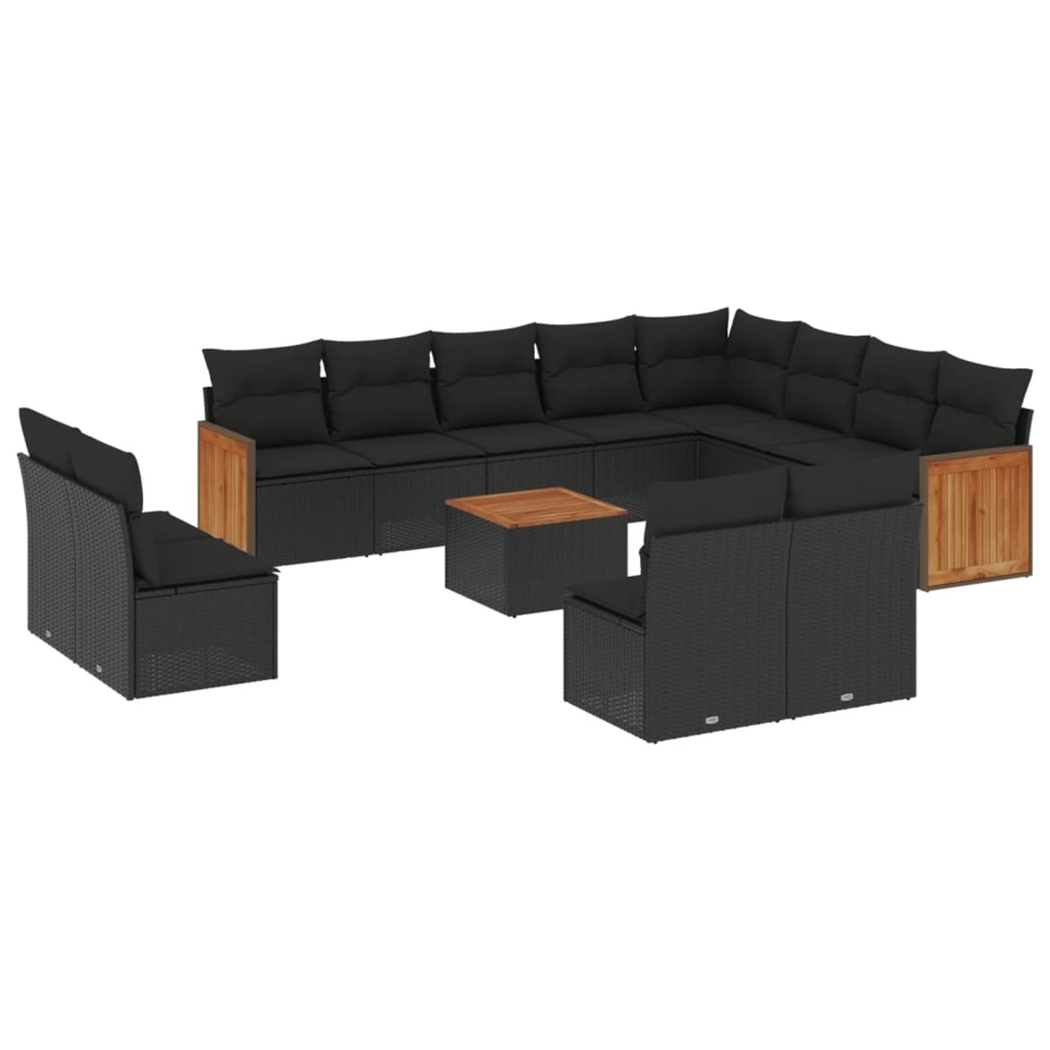 vidaXL 13-Tlg Garten-Sofagarnitur mit Kissen Schwarz Poly Rattan 3228155