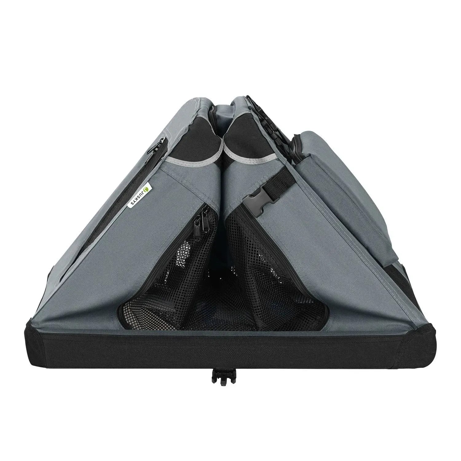 Faltbare, dunkelgraue Juskys Hundetransportbox Lassie XL aus Oxford-Gewebe mit Netzfenster.