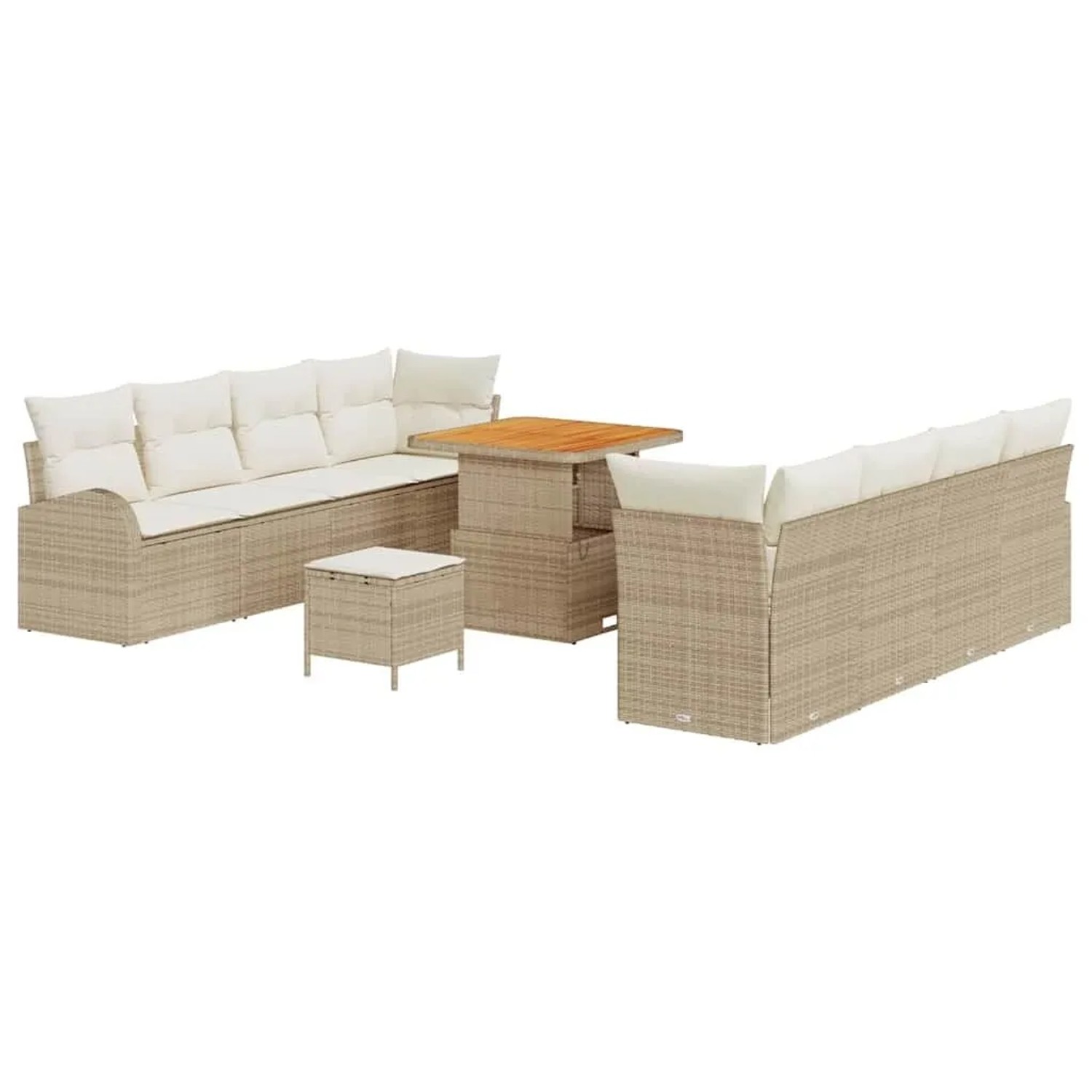 vidaXL Garten-Sofa-Set mit Kissen mit Speicher 11-Tlg Beige und Creme 3364316