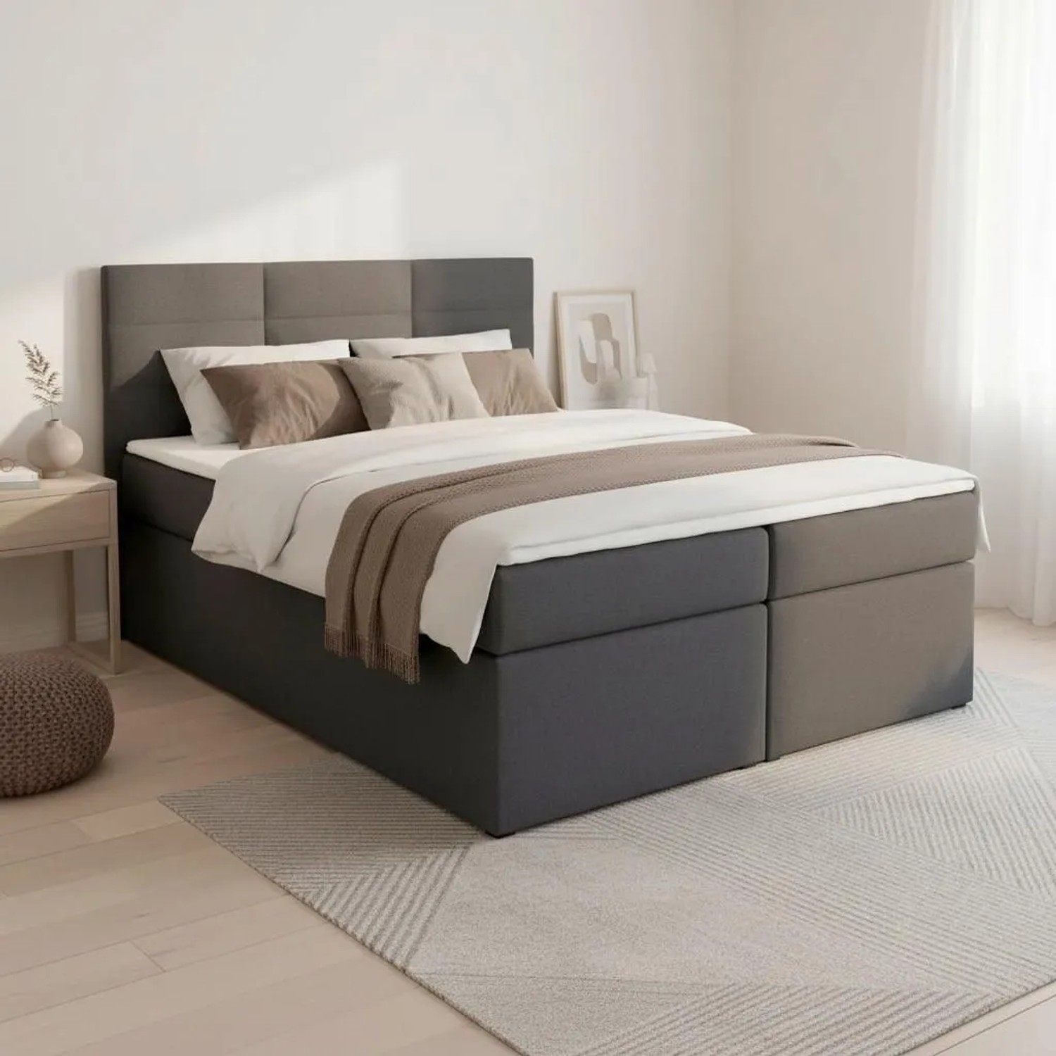 Bessagi Home Boxbett Lisa Dunkelgrau ca. 140x200 cm mit Topper
