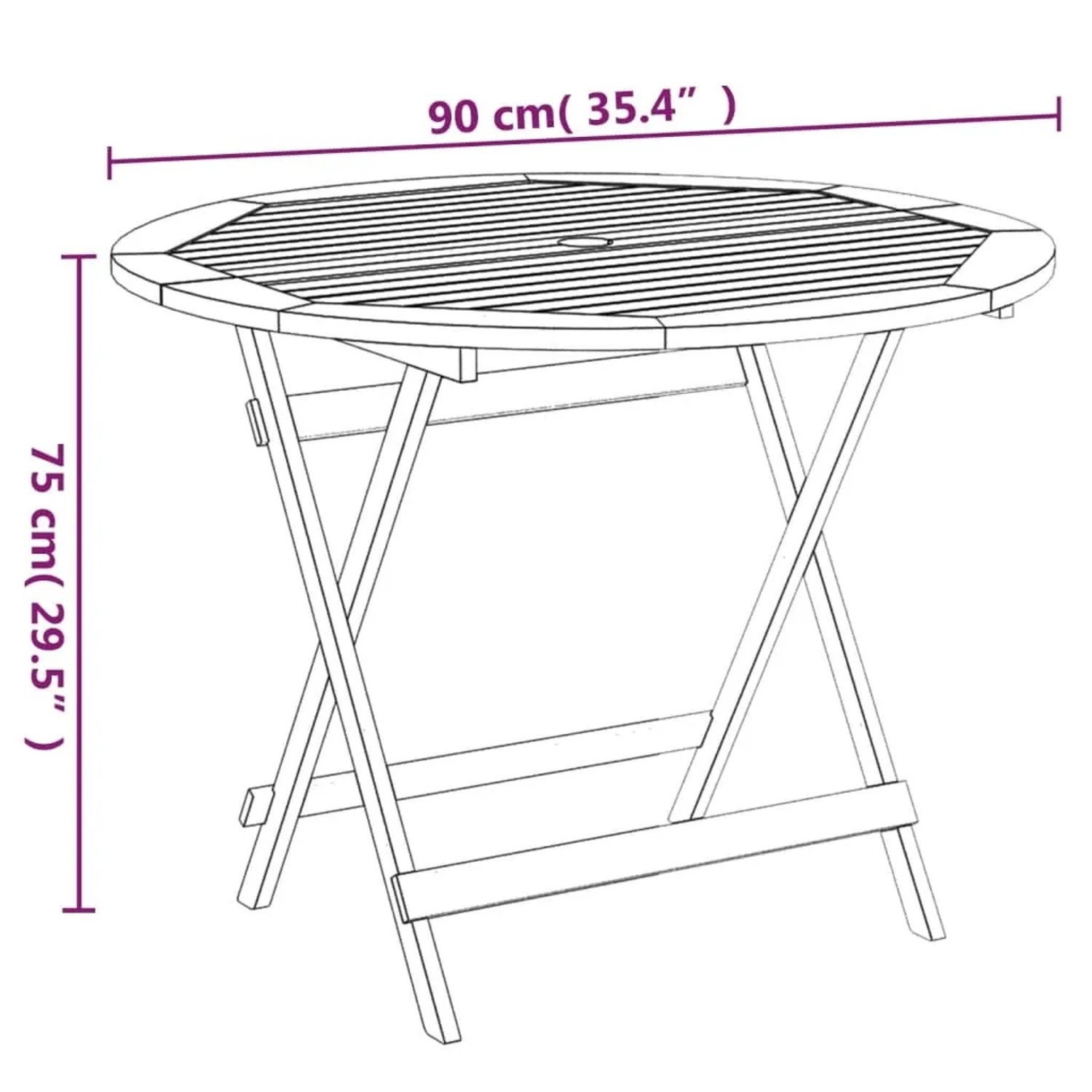 Klappbarer Gartentisch aus Akazienholz, Ø 90 cm, ideal für kleine Balkone und Terrassen.