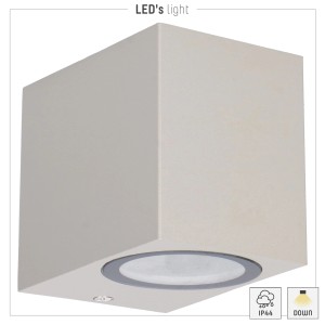 Graue, eckige LED`s light Außenwandleuchte für blendfreie Beleuchtung im Außenbereich.