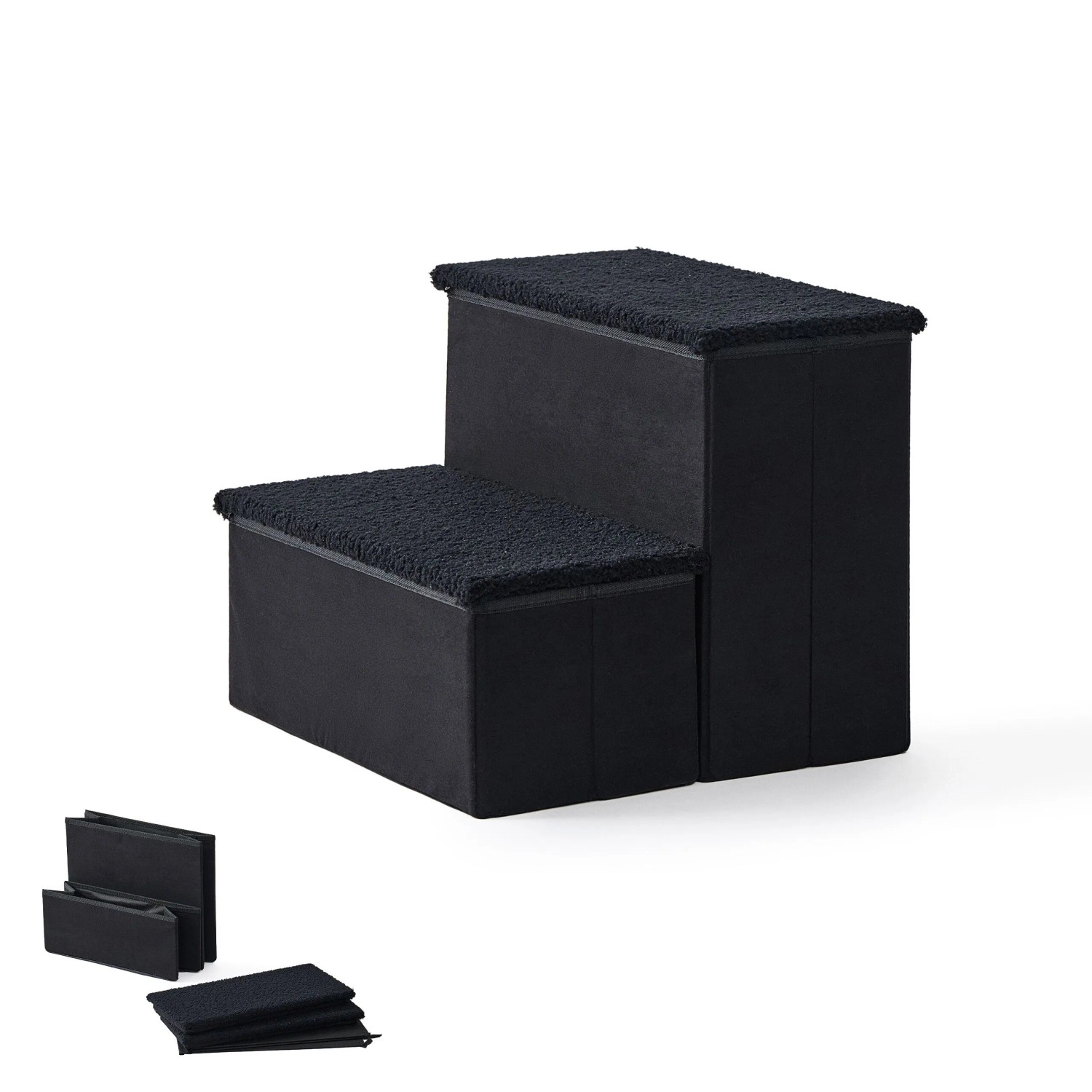 Relaxdays Hundetreppe MDF Polyester Schwarz Faltbar mit Stauraum 32 cm x 40 cm x 35 cm