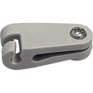 Detailaufnahme: Heller, grauer Laufhaken für Sonnensegel, 20er Set.