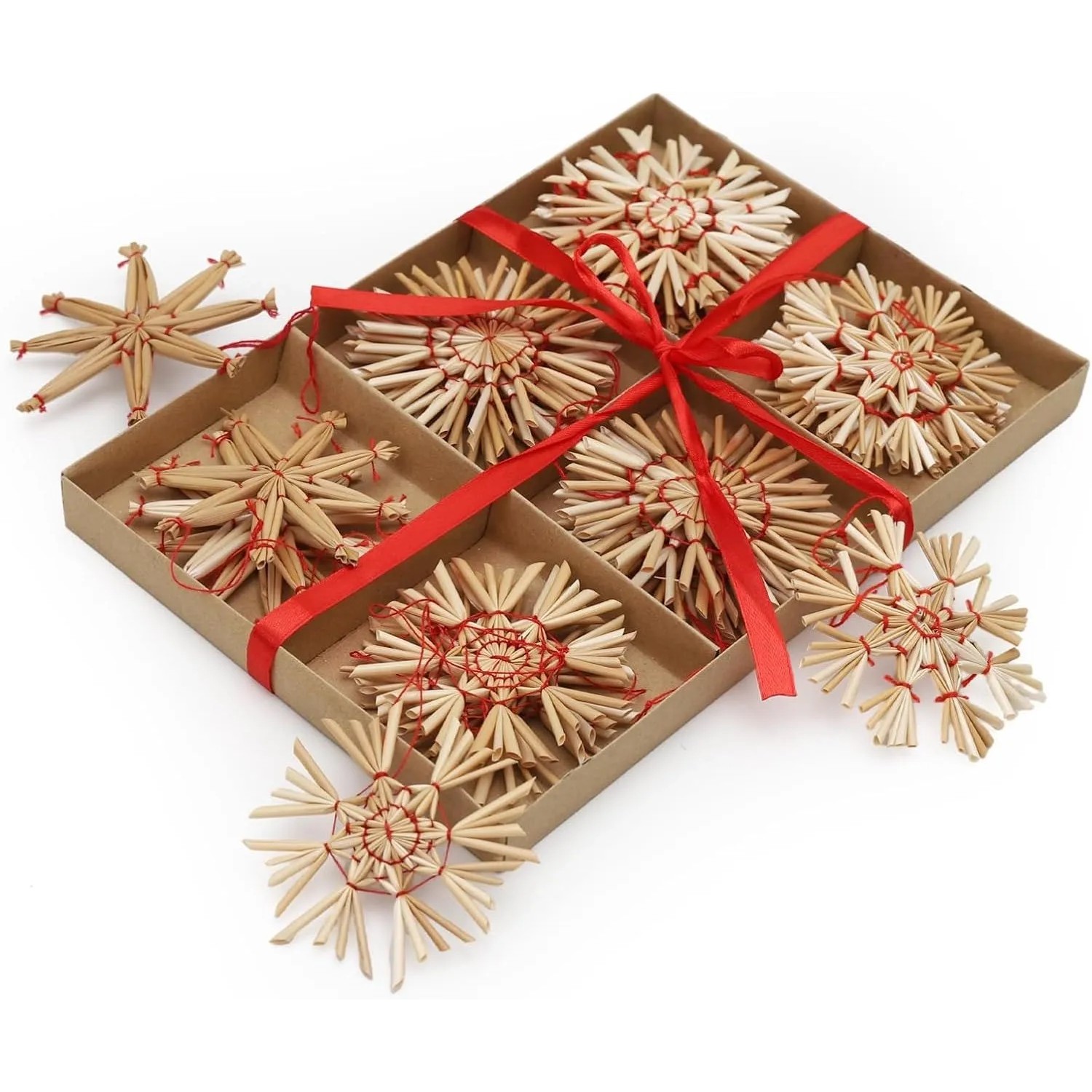 SALCAR 24-teiliges WeihnachtsbaumSchmuck aus Stroh